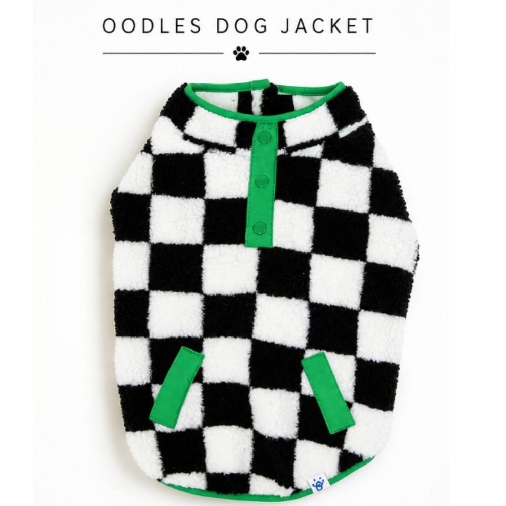 XS Checkered Sherpa Dog Jacket Oodles Black White Green Cozy Fall‎ Pet Coat